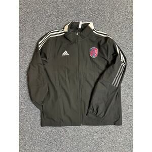Large Black Adidas St. Louis CITY Rain Jacket with Foldable Hood